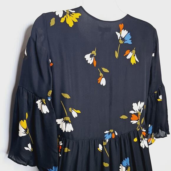 Joie Avari Silk Babydoll Dress XS Black Dark Floral Boho Romantic Mini Dainty - Picture 13 of 15